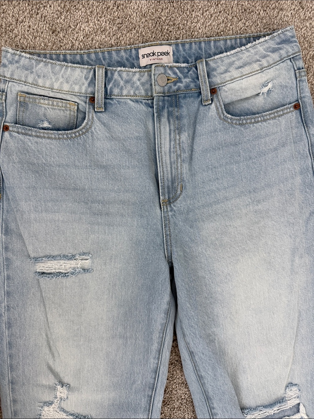 Sneak Peek Light Blue Distressed Straight-Leg Jeans - Picture 2 of 7